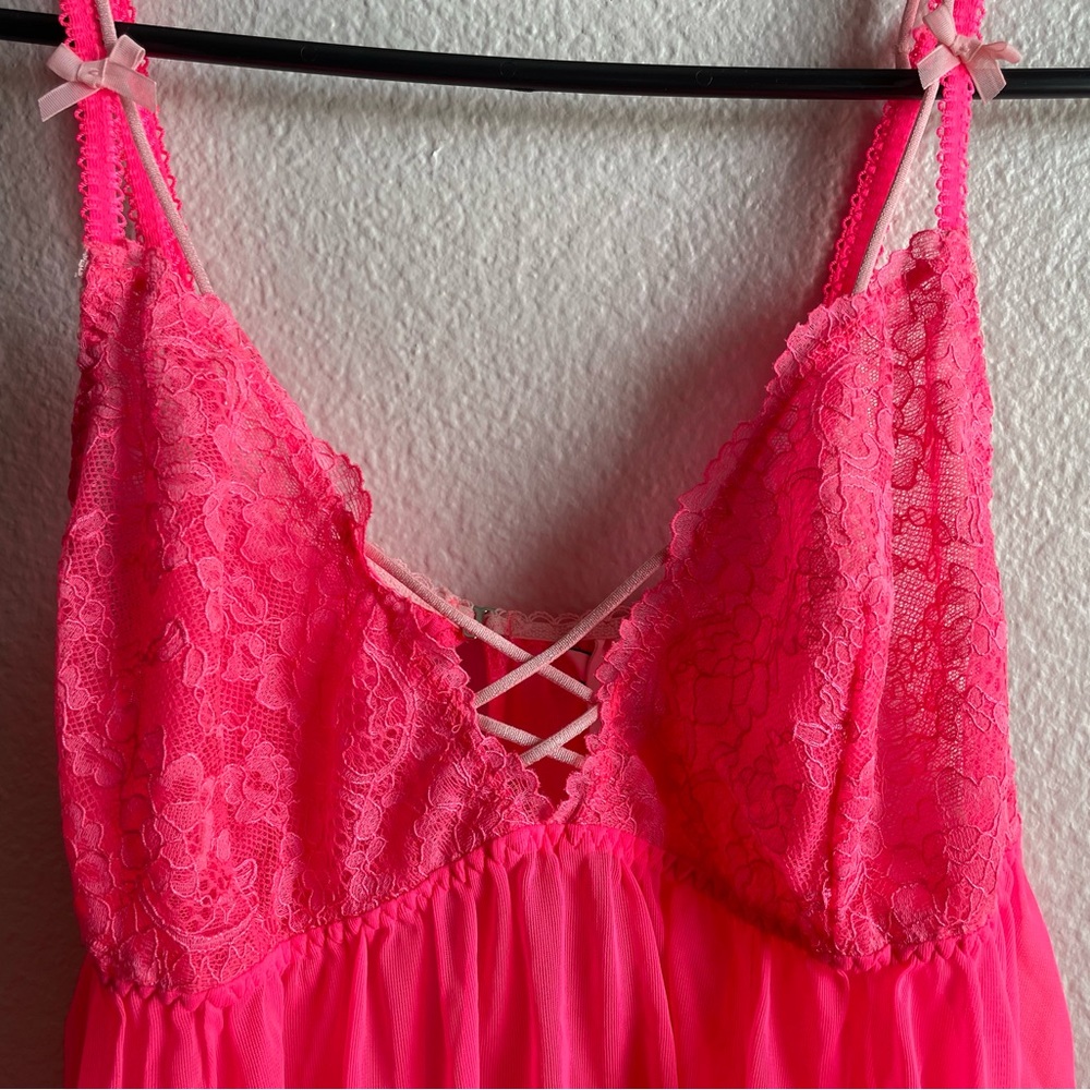 Victoria secret large pink hot pink blush pink teddie lingerie lace mesh